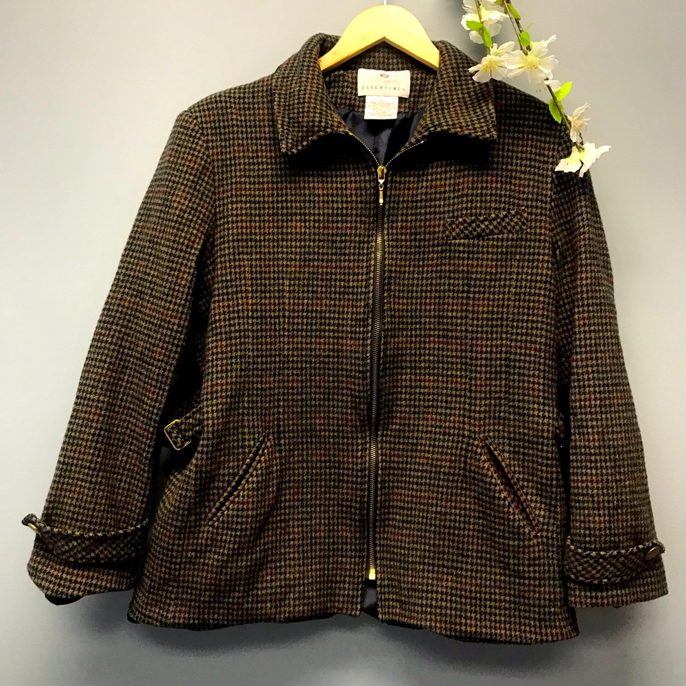 Worthington Essentials Women’s Houndstooth 100% Wool Jacket Coat Size 16 [dd]